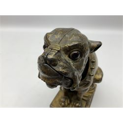 Late 19th century cast-iron mechanical money bank 'Bulldog Bank' by J & E Stevens with coin-on-nose action; patented 27th April 1880 H19.5cm