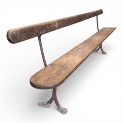 Early 20th century cast iron and painted wood bench, plank seat and back