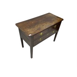 George III oak low-boy, fitted with two short and single long drawer, on square tapering supports