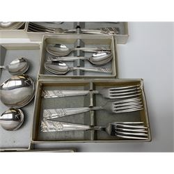 Viners Ltd silver plate Silver Rose pattern cutlery service for six place settings, to include butter knives, table knives and forks, soup spoons, dessert forks and spoons, tea knives, forks and spoons, two serving spoons and a seven piece fruit set, some boxed, missing table spoons
