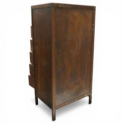 Edwardian tall oak chest fitted with six long drawers, on stile supports