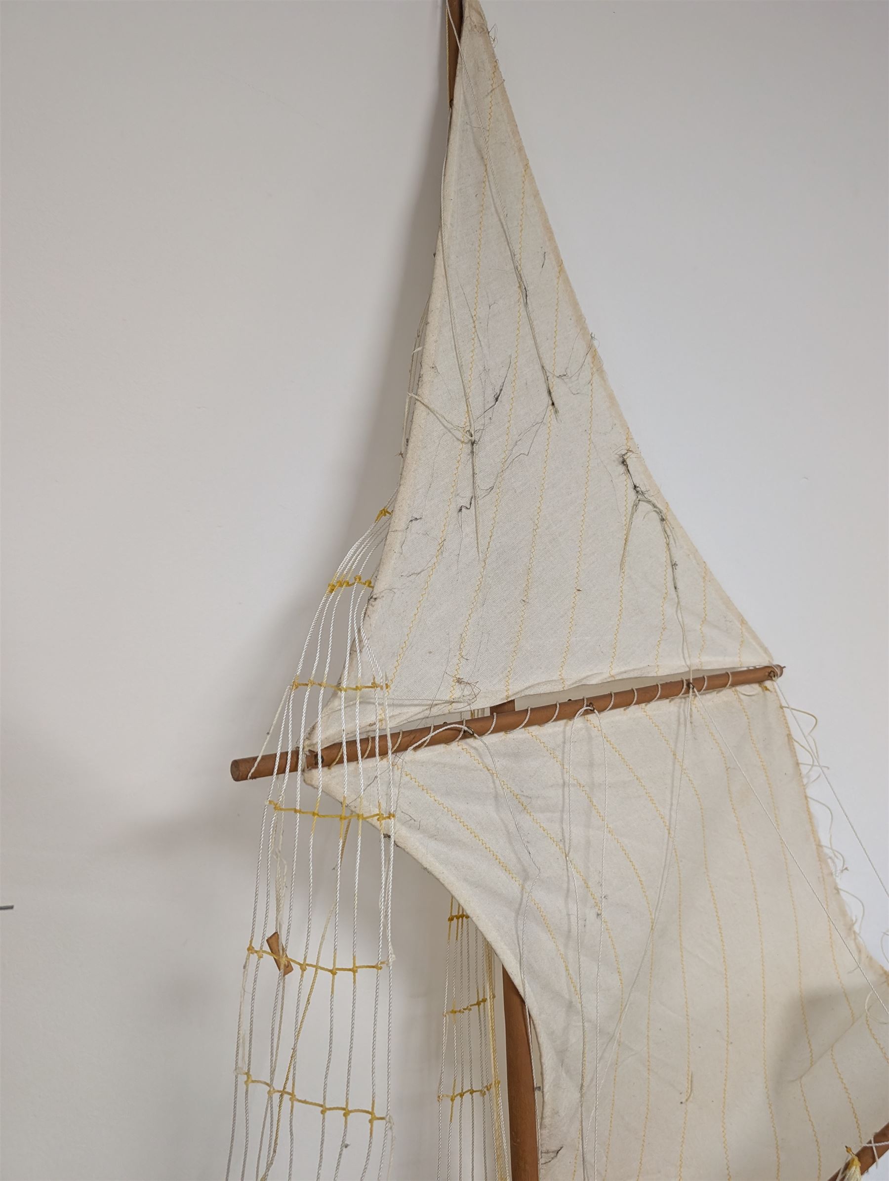 Large wooden model ship of a three-masted schooner, H117cm, W163cm, with stand