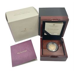 The Royal Mint United Kingdom 2022 gold proof piedfort sovereign coin, cased with certificate