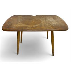 Lucian Ercolani for Ercol - mid-20th century elm and beech occasional table, rectangular top with rounded corners, on tapered supports