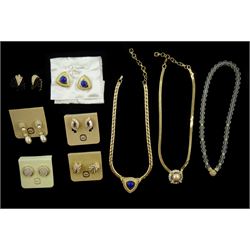 Collection of Grossé costume jewellery including black and paste clip-on earrings, lapis lazuli effect paste necklace and matching stud earrings for Dior, two necklaces, two pairs of stud earrings and two pairs of lip-on earrings