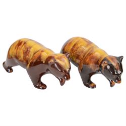 Blue Mountain Pottery, large tiger, together with two dolphins and two brown bears 