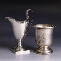 Edwardian silver helmet shaped cream jug, upon a square base, hallmarked John Rose, Birmin...