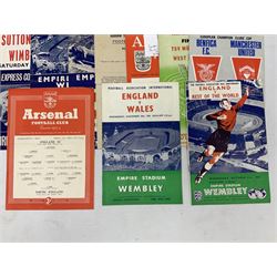 Football programmes - thirteen various England and England Youth matches 1953-77; European Cup Winners Cup Final May 19th 1965 TSV Munchen 1860 v West Ham; European Champions Club Cup Final May 29th 1968 Benfica (1) v Manchester United (4), the famous Bobby Charlton final; seven Wealdstone F.C. 1950-66 including London Senior Charity Cup Final May 10th 1952; Harrow Town Football Challenge Cup April 14th 1948; and eight F.A. Amateur Cup Finals and Semi-Finals plus three song sheets 1956-68 (34)