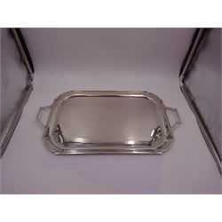 1930s silver tray, of rectangular form with canted corners and twin angular handles, hallmarked Thomas Bradbury & Sons Ltd, Sheffield 1937, W47.5cm