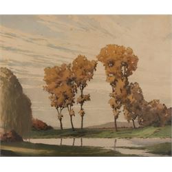 Winston Megoran (British 1913-1971): 'Autumn', coloured etching signed and titled on pencil, 29cm x 34cm; Joseph Frank Pimm (British 1900-1979): 'Derwent Water', coloured etching signed and titled in pencil 25cm x 35cm (2)