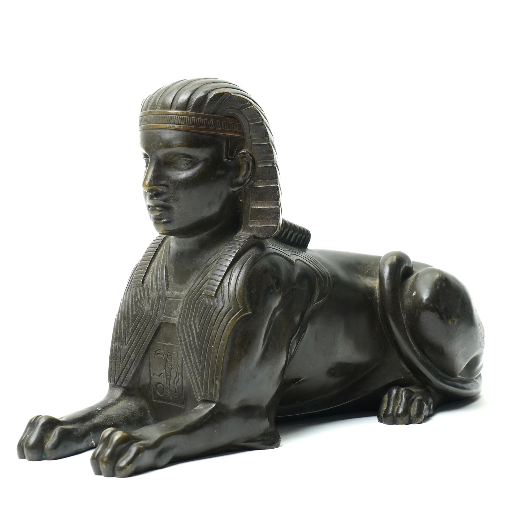 Bronze model of an Egyptian sphynx, W28cm 