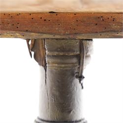 18th century primitive circular occasional table, single plank top with visible join, raised on turned column and splayed tripod base with shaped feet