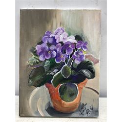 Paula Seller (Yorkshire Contemporary): 'African Violet', acrylic on canvas signed and dated 2019, titled verso 30cm x 22cm