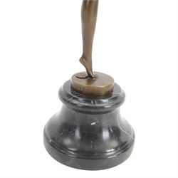 After Dimetri H Chiparus; Art Deco style bronze, modelled as a dancing flapper girl, upon black marble socle base, overall H40cm