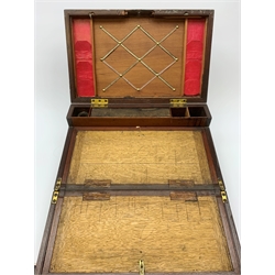 A 19th century mahogany brass bound campaign writing slope, of rectangular form with inset campaign handles, the hinged cover with engraved brass plaque, opening to reveal a fitted interior, L40cm. 
