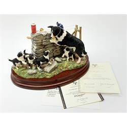 A limited edition Border Fine Arts figure group, Collies' Picnic, model no B1090, by Anne Wall, 173/750, on wooden base, figure L21cm, with accompanying certificate.