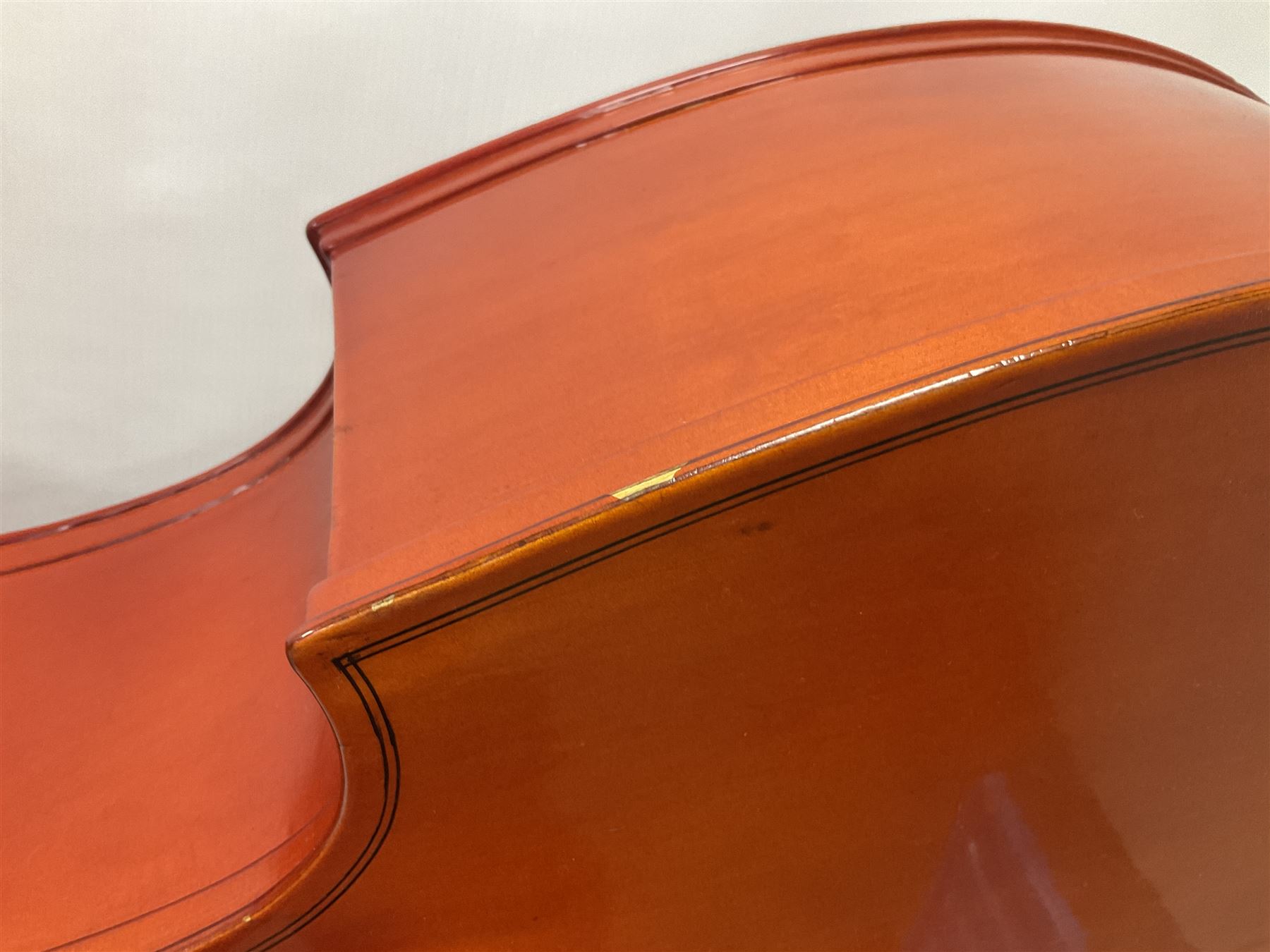 Contemporary 3/4 Double Bass, Body height bottom to shoulder 110cm, With steel tuning pins and ebonised fingerboard, no strings, bridge, tail piece, or endpin Although called a 3/4 size bass, this size is recognised as a regular sized Double Bass 
