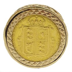 Queen Victoria 1892 gold shield back half sovereign, loose mounted in 9ct gold ring, hallmarked