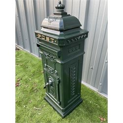 Aluminium classical post/mail box, post horn and lion-mask detail, green finish, with keys - THIS LOT IS TO BE COLLECTED BY APPOINTMENT FROM DUGGLEBY STORAGE, GREAT HILL, EASTFIELD, SCARBOROUGH, YO11 3TX