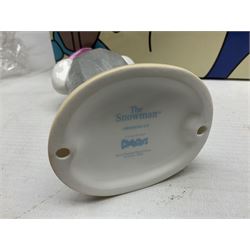 Royal Doulton The Mickey Mouse Collection Pluto figure, Coalport Characters The Snowman Dressing Up figure, three Royal Doulton Bunnykins figures comprising Policeman, Morris Danger and Eskimo, and display stand, Royal Doulton John Beswick Tiggy Winkle, Royal Albert Beatrix Potter Peter Postbag and three Goebel Hummel figures, all boxed