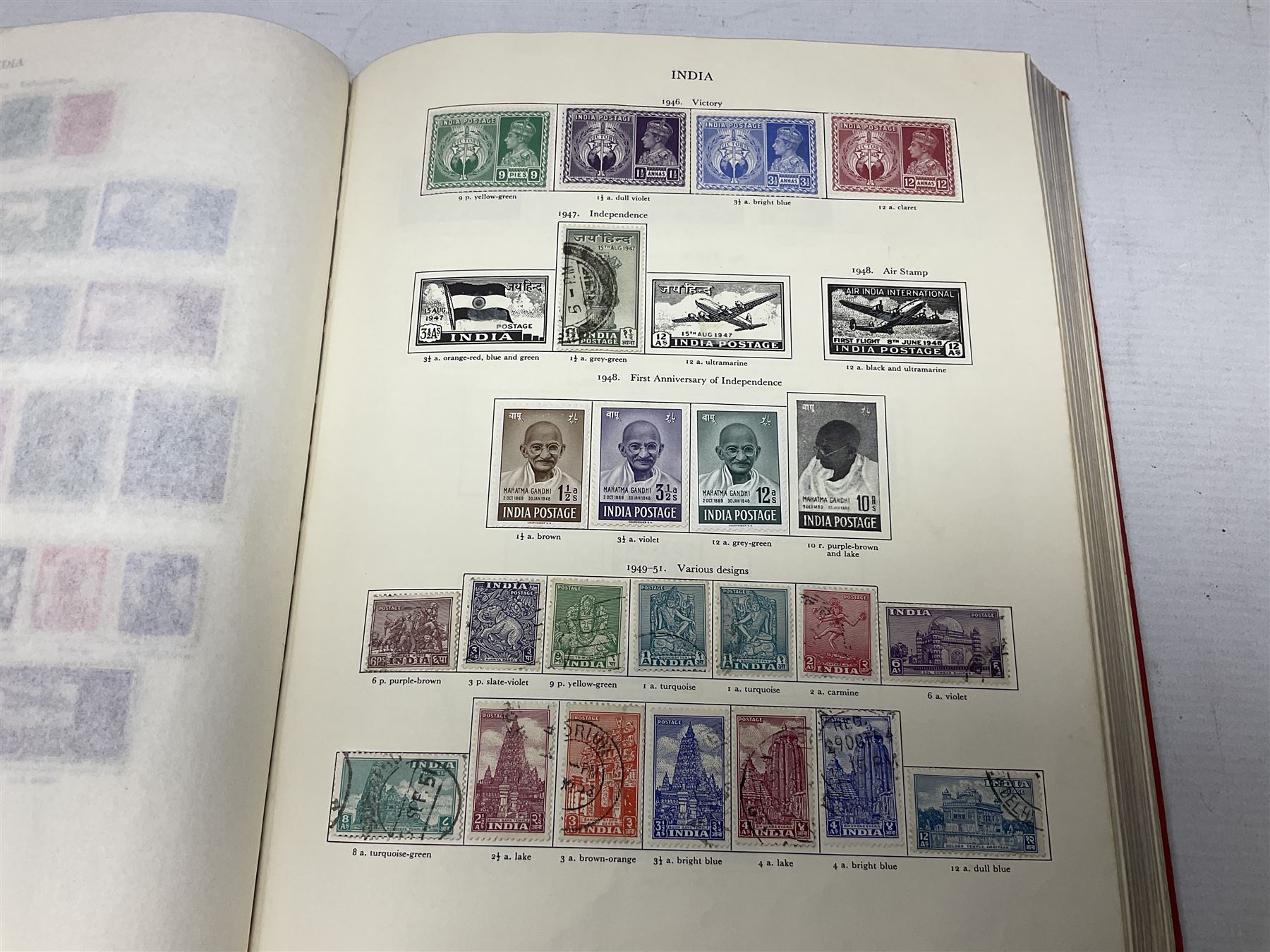 Single album collection of King George VI stamps, including Aden, Antigua, Ascension, Australia, Bahamas, Bahrain, Barbados, Basutoland, Bechuanaland, Bermuda, British Solomon Islands, Brunei, Burma, Cayman Islands, Dominica, Falkland Islands, Gambia, Gilbert and Ellice Islands, Gold Coast, Great Britain 1939-48 set to one pound including ten shilling dark blue, Grenada, Hong Kong, India, Ireland, Jamaica, Leeward Islands, Malta, Mauritius, New Zealand etc