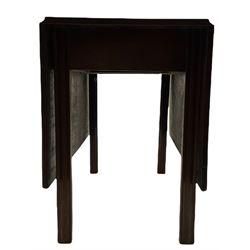 Georgian mahogany drop leaf dining table, gate-leg action base, square moulded supports