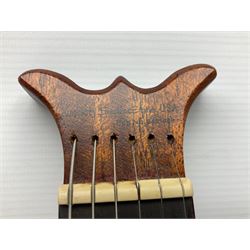 Aria Sinsonido mahogany electric travel guitar, serial no.0502385 L86cm; in original gig bag with earphones and GM11 Minituner; together with Fender Sidekick Reverb 25 amplifier and Marshall MG Series 15DFX amplifier (3)