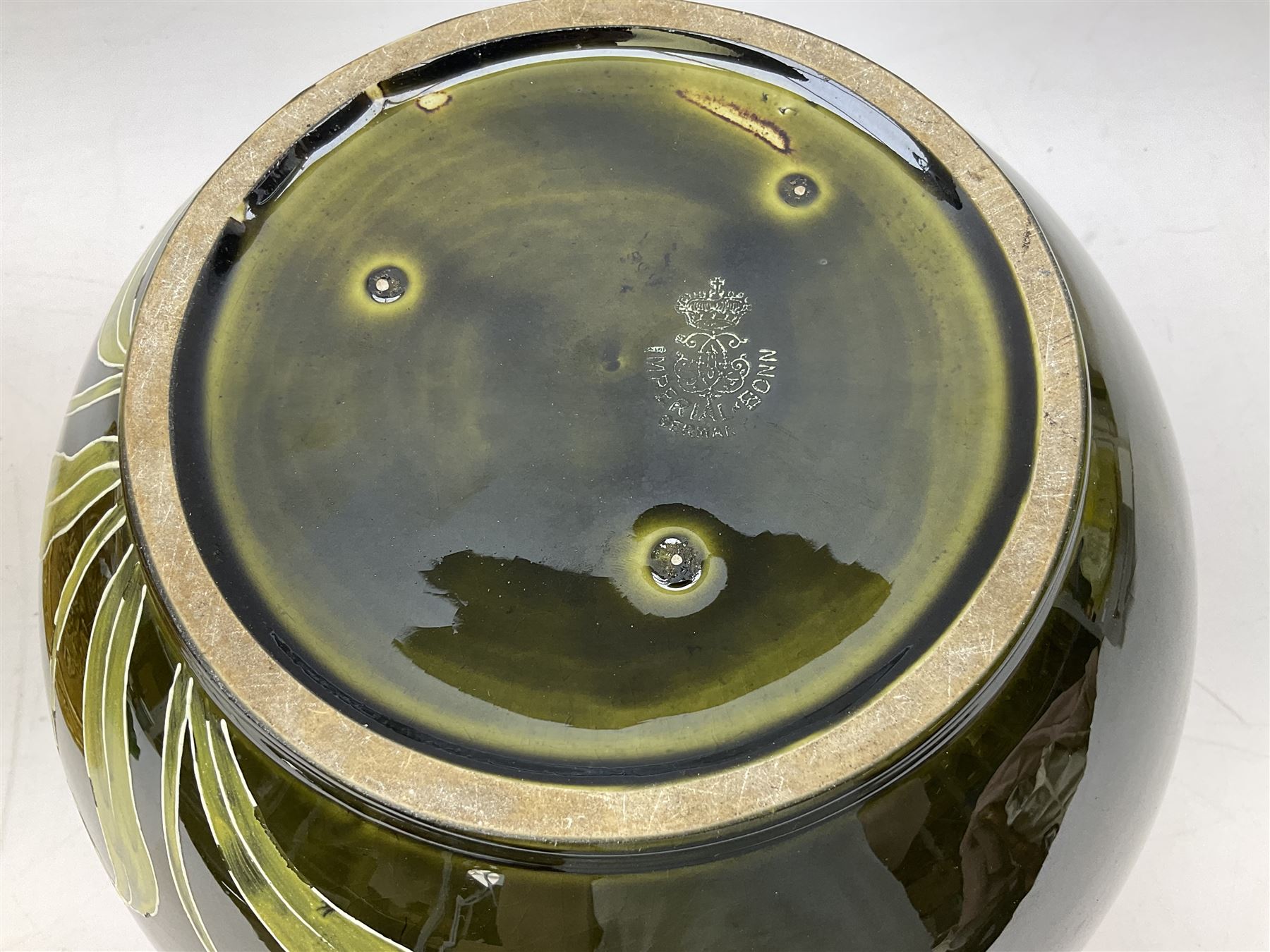 Wedgwood majolica comport, moulded with basket weave and foliage decoration, together with Imperial & Bonn and Sylvac jardinières, sylvac H18cm