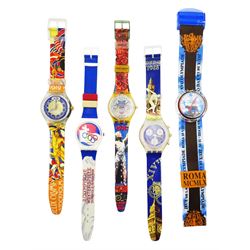 Swatch Historical Olympic Games Watch Collection, eight quartz wristwatches and one automatic, made for the Atlanta 1996 Olympic games