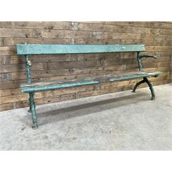 Early 20th century cast iron framed faux bois garden bench, timber seat and back rest