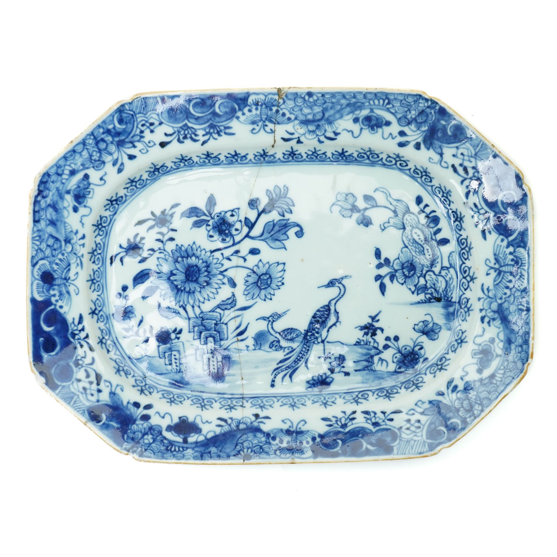 Two 18th century Chinese blue and white platters, painted with traditional landscapes, D31cm 