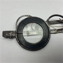 Pair of 18th century horn and steel rimmed spectacles, arm L10.5cm, rim D3.5cm