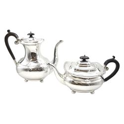 Silver coffee and teapot by Harrison Brothers & Howson, London 1911 and Sheffield 1928, approx 46oz