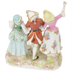 Continental figure group L' Amour,, together with a pair of courting figures and Staffordshire spill vase 