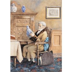 After Henry Stacy Marks (British 1829-1898): Gentleman Examining a Vase, watercolour indis...
