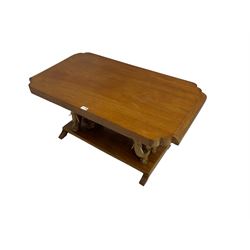 Hardwood coffee table on carved elephant figure supports, platform base on sledge feet