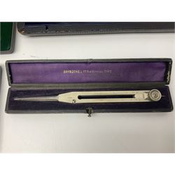 J Halden & Co cased drawing set, together with other cased drawing sets, including examples from prazision garantie and Kern Swiss 