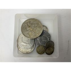 Great British and World coins, including small number of pre 1947 silver coins, pennies, brass threepences, other pre-decimal coinage, commemorative crowns etc