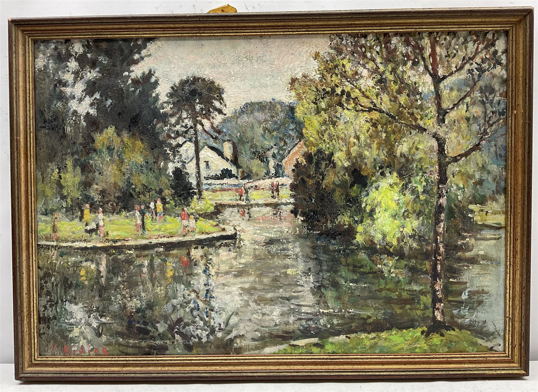 Harold Lawson Riding RCA (British 1886-1981): 'Spring Time in the Gardens', oil on board signed, titled verso 44cm x 63cm