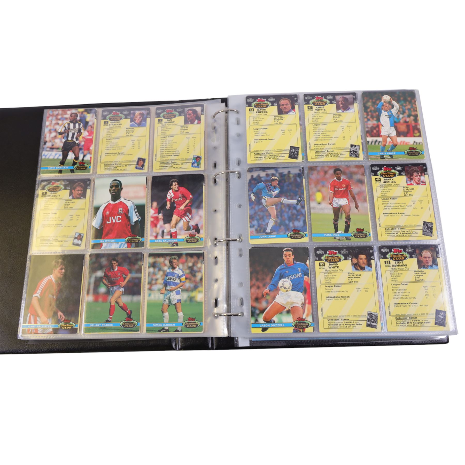 Collection of Football related trading cards, stickers and coins, including 1990 Esso World Cup Coin Collection, an empty 2010 Esso Official England Medal Collection Folder, incomplete 1990 Italy World Cup Commemorative Medal Collection, 1998 The Official England Squad Medal Collection, 1970s Topps All Stars Cards, 1992 Panini Official Football Players cards, Euro 2008 Collectors Binder and Cards, Panini 2009/10 Champions League Stickers, etc housed in four folders