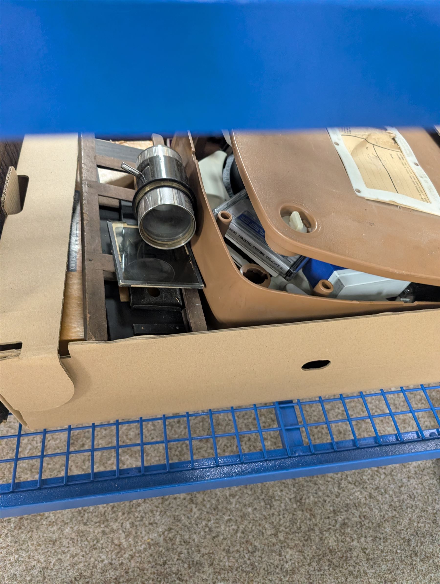 Collection of projectors, epidiascopes, magic lantern and similar, including Bell & Howell 621 projector, mahogany and brass magic lantern, Helper 6S projector, Leitz epidiascope, Zeiss epidiascope, Johnson Optiscope, etc