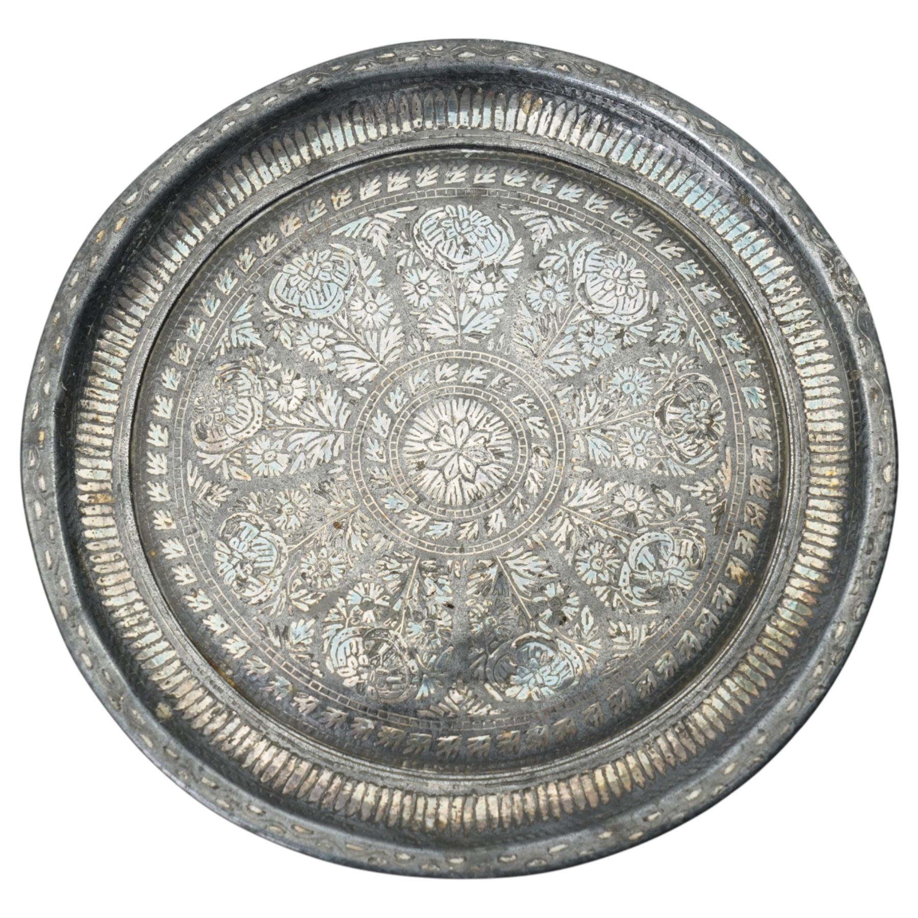 Indian tray from the contents of Worksop manor, reverse glass painting of a parrot, and plate