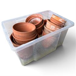 Large collection of vintage terracotta flowerpots of varying traditional forms and graduated sizes, including examples stamped Sankey’s Ltd, Bulwell, Notts and Hidcote, in five boxes