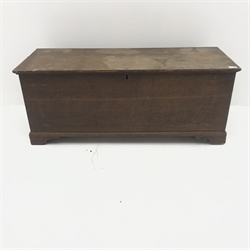 19th century oak blanket box, single hinged lid, shaped bracket feet, W113cm, H45cm, D44cm