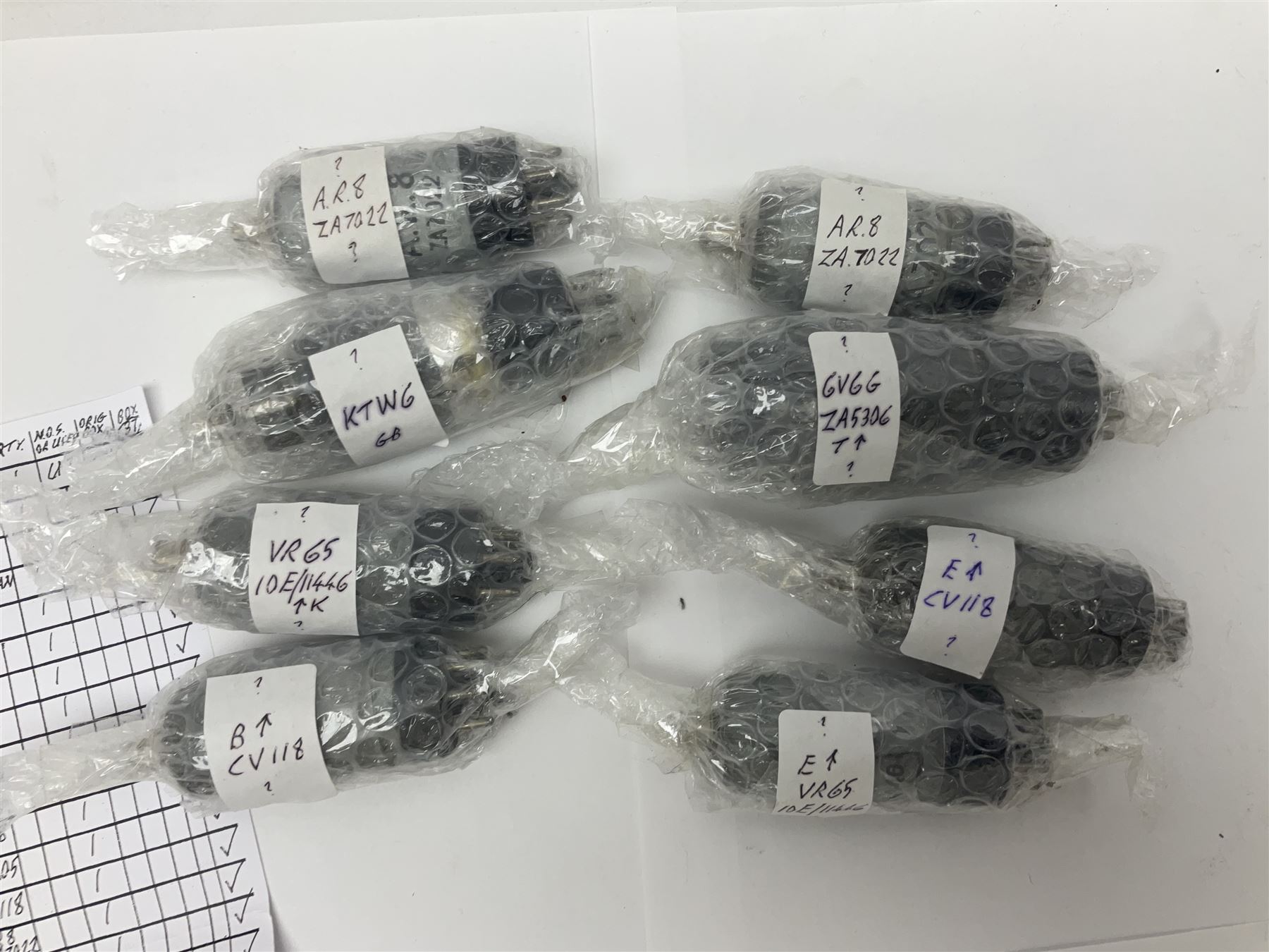 Collection of thermionic radio valves/vacuum tubes, of various makes and models, including PX4, U12, VR65 I0E/II446, PL504, CV1501 etc, approximately 60 as per list, unboxed