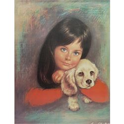 After Louis Shabner (British 1917-1981): Girl with Dog, colour print 57cm x 44cm