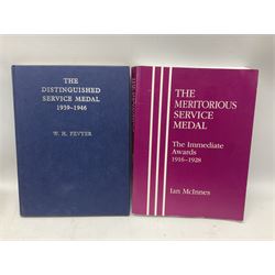 Seven Naval & Military Press medal reference books including Naval GSM 1793-1840, Africa GSM, QSA, New Zealand 1845-47 & 1860-66 with Abyssinian 1867, Hart's Annual Army List 1840 etc; together with Fevyer & Wilson: China War Medal 1900; Fevyer: DSM 1914-1920 & 1939-1946; and Ian McInnes: The Meritorious Service Medal (11)