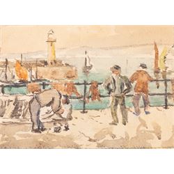 George Farquhar Pennington (British 1872-1961): Views of St Ives, two watercolours and one woodblock signed with monogram, max 22cm x 31cm (3) (unframed)
