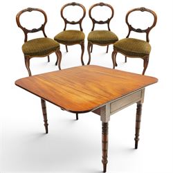 Victorian mahogany drop-leaf tea table, with set four Victorian balloon back dining chairs...