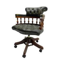 Georgian style office chair, stained beech framed, upholstered in buttoned leather